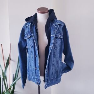 Vintage Illegal Jeans Goldline Men's Trucker Jacket With Built In Zip & Hood - M